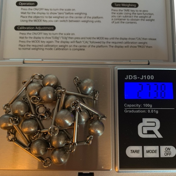 STERLING SILVER 835 European Ball & Bar Chain Link Necklace Vintage 27-1/2" - Picture 5 of 8